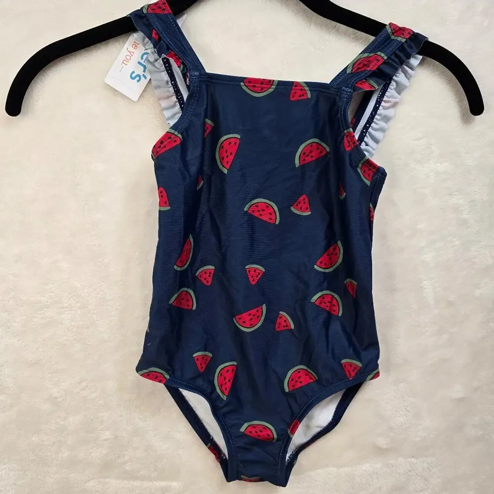 Carter's Girls Watermelon One-Piece Swimsuit Ruffle Trim 4T NWT